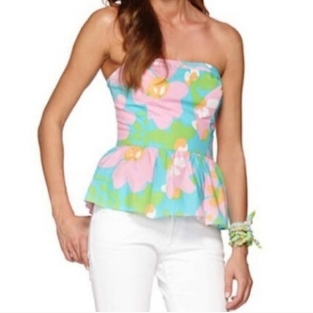 NWT Lilly Pulitzer Fluorescent Peplum Tube Top Floral Flower